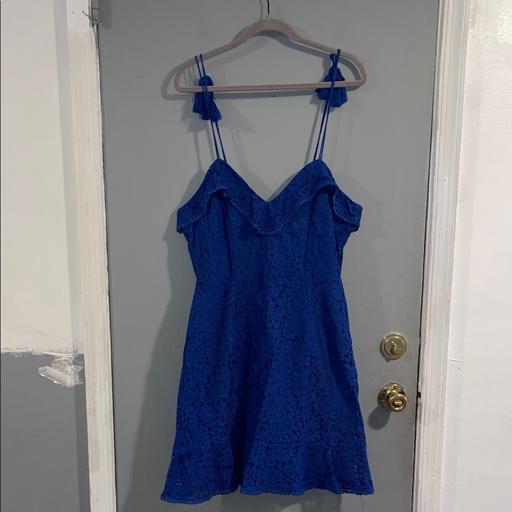 NWT Cupcakes and Cashmere Monaco blue lace‎ Loma tie strap mini dress 8
